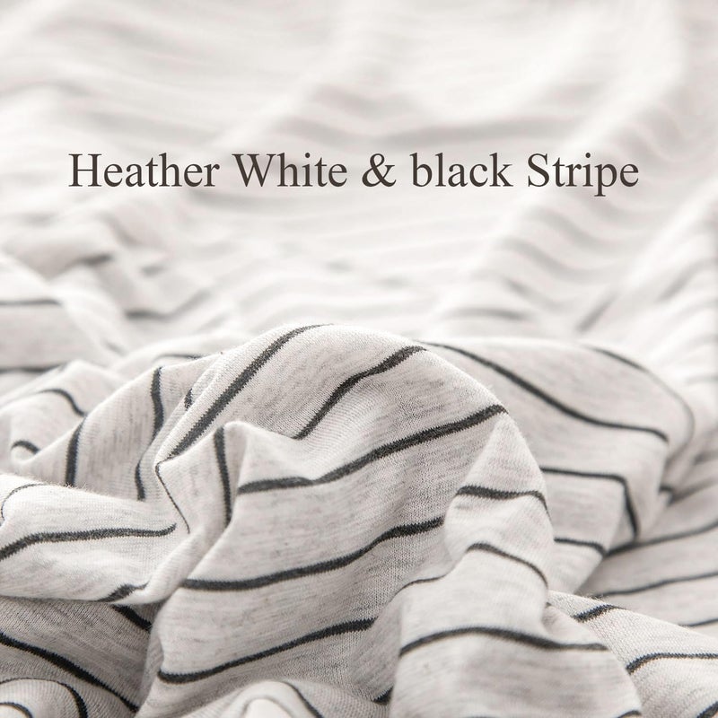 PURE ERA Jersey Knit Duvet Cover Set 100% T-Shirt Heather Cotton Super Soft Comfy Classic Striped Design, with Zipper Closure, Heather White & Black Pinstripe, King - Image 3